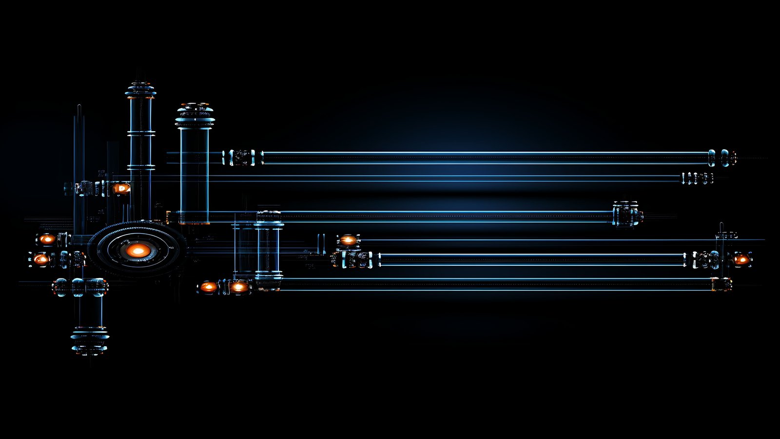 Game engine architecture diagram with rendering pipeline, ECS, and system layers on a dark technical blueprint background