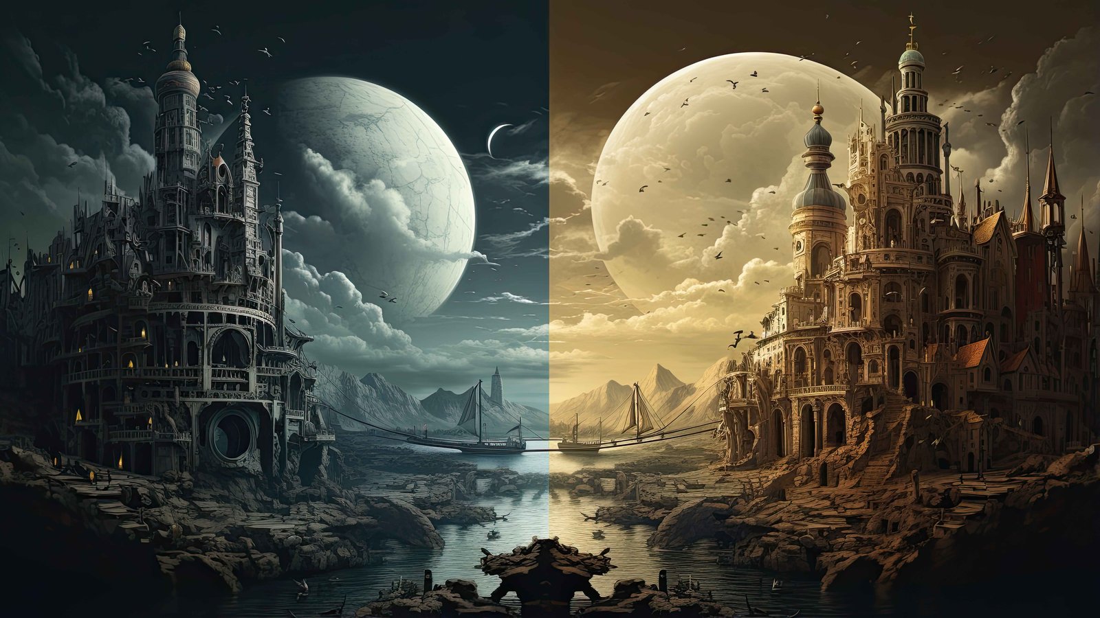 Before and after comparison of a legacy 2D game being modernised with improved rendering and UI on a dark split-screen